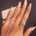 Crescent Moon Star Open Ring Rose Gold Silver Gold CZ view 3