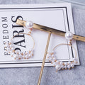 White Pearl Look Cluster Gold Tone Hoop Dangle Earrings view 2