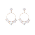 White Pearl Look Cluster Gold Tone Hoop Dangle Earrings view 6