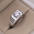 Silver-Tone Square Cluster Men's Ring With Ridged Shoulders view 2