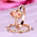 Rose Gold Tone Peach Teardrop Crystal Two Ring Set view 1