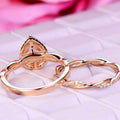 Rose Gold Tone Peach Teardrop Crystal Two Ring Set view 4