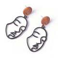 Wood Top Abstract Face Outline Statement Earrings in Three Colors view 7