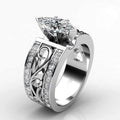 Silver Tone Marquise Crystal Openwork Wide Band Ring view 3