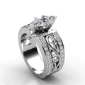 Silver Tone Marquise Crystal Openwork Wide Band Ring view 4