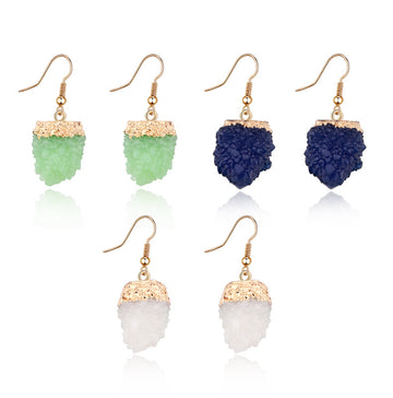 Gold Tone Textured Crystal Cluster Ball Hook Earrings in Three Colors
