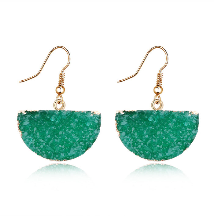 Druzy Semicircle Long Hook Earrings in Eight Color and Finish Options