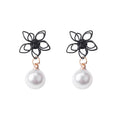 Black Outline Flower and White Pearl Look Drop Earrings view 5