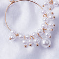 White Pearl Look Cluster Gold Tone Hoop Dangle Earrings view 4