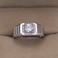 Silver-Tone Square Cluster Men's Ring With Ridged Shoulders view 3