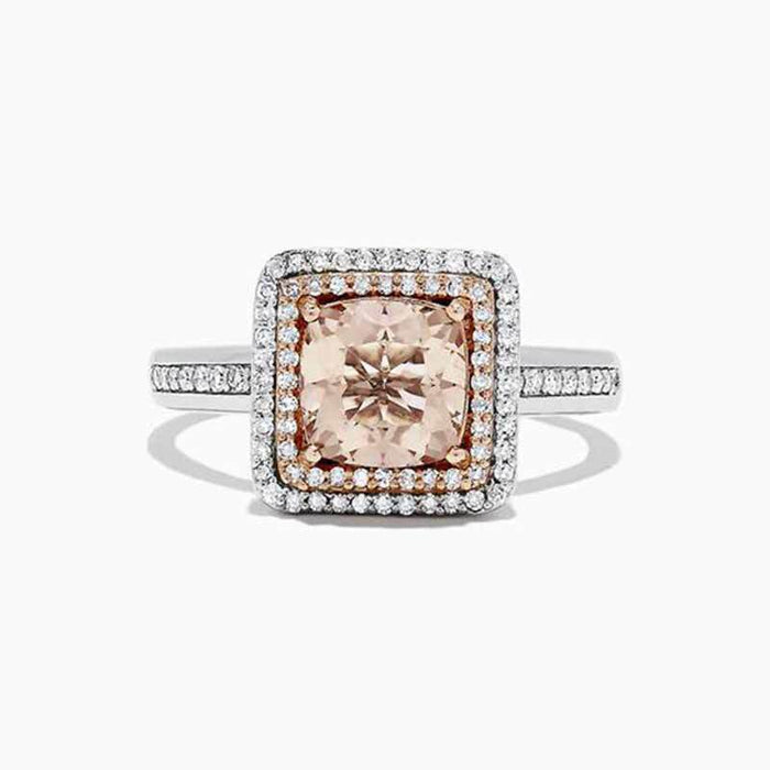 Silver-Tone Champagne Square Crystal Halo Ring Jewelry