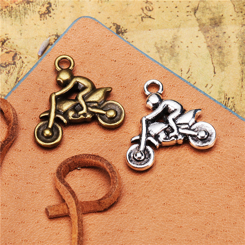 Vintage Double-Sided Alloy Motorcycle Racer Charm Pendant