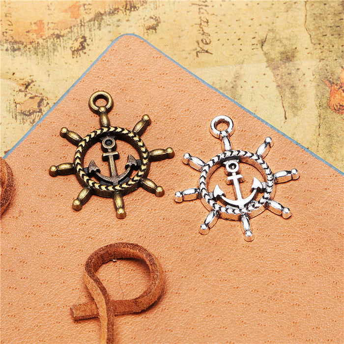 Anchor Ship Wheel Metal Charm in 3 Finishes for Jewelry Crafts