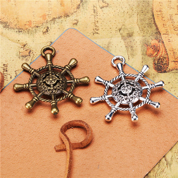 Rope Center Ship Wheel Metal Charm in 3 Finishes for Jewelry Crafts