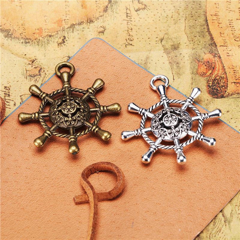 35mm Vintage Alloy Ship Wheel Charm Pendant