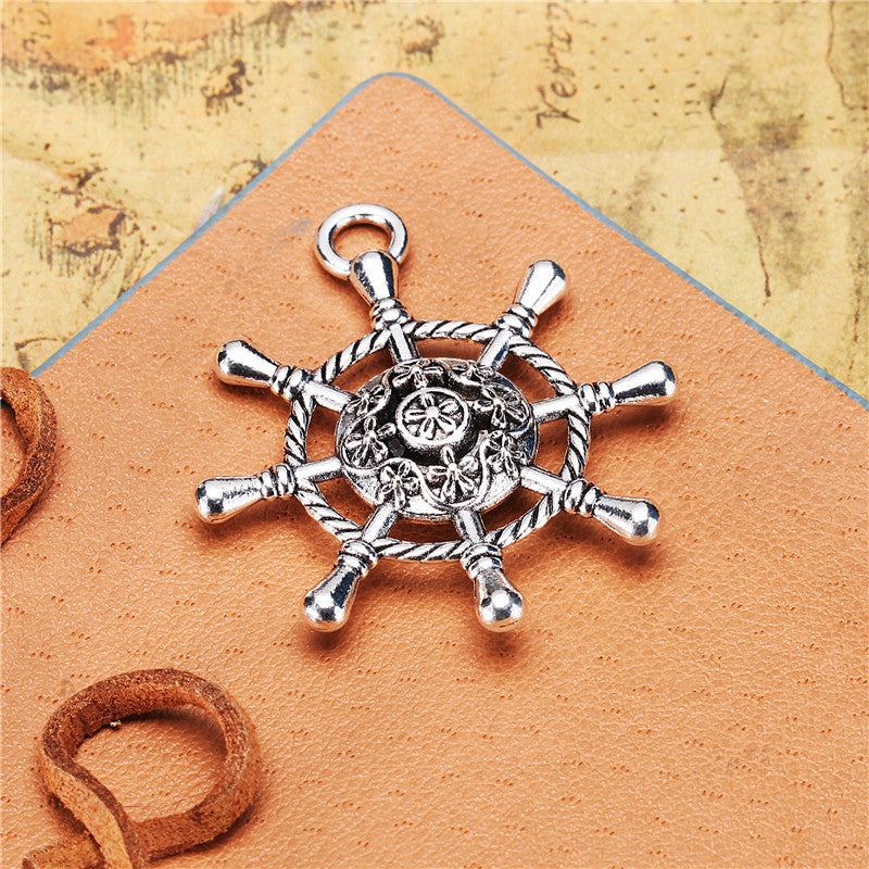 35mm Vintage Alloy Ship Wheel Charm Pendant