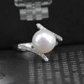 Silver Tone White Pearl Cross Band Crystal Ring Sizes 6-10 view 1