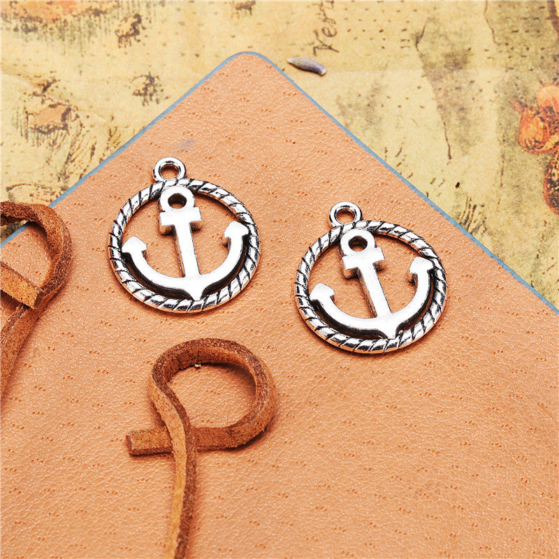 Double-Sided Round Anchor Alloy Charm Pendant 18mm
