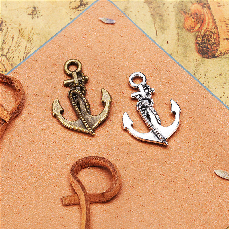 Double-Sided Rope-Wrapped Anchor Charm Pendant for DIY Jewelry