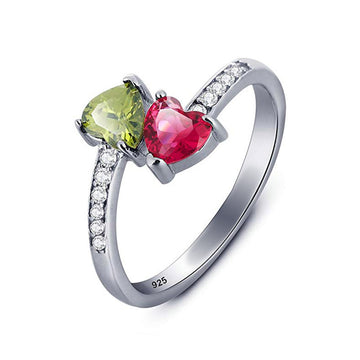 Silver Tone Double Heart Ring In Two Color Combinations