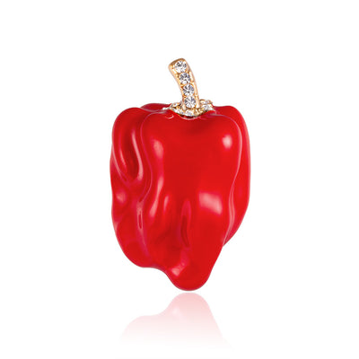 Front product view of the vegetable brooch pin in red