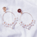 White Pearl Look Cluster Gold Tone Hoop Dangle Earrings view 3