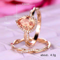 Rose Gold Tone Peach Teardrop Crystal Two Ring Set view 5