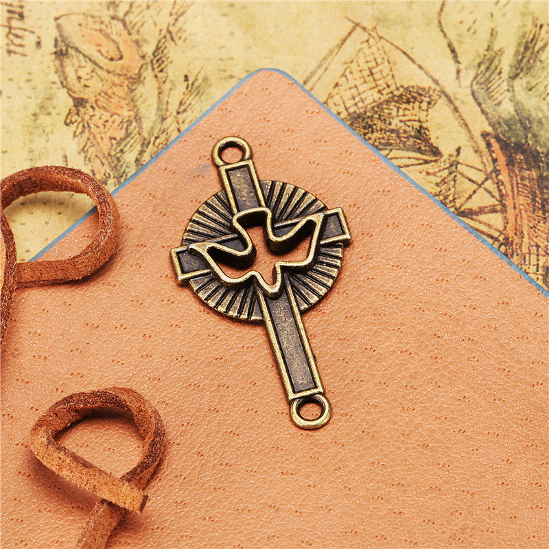 Vintage Cross and Dove Alloy Charm Pendant