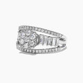 Silver Tone Wide Baguette and Floral Cluster Ring Design view 3