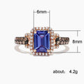 Blue Emerald Cut Crystal Halo Ring in Rose Gold Tone view 5