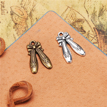 Vintage Metal Ballet Slippers Pendant in Multiple Finish Options for Jewelry Making