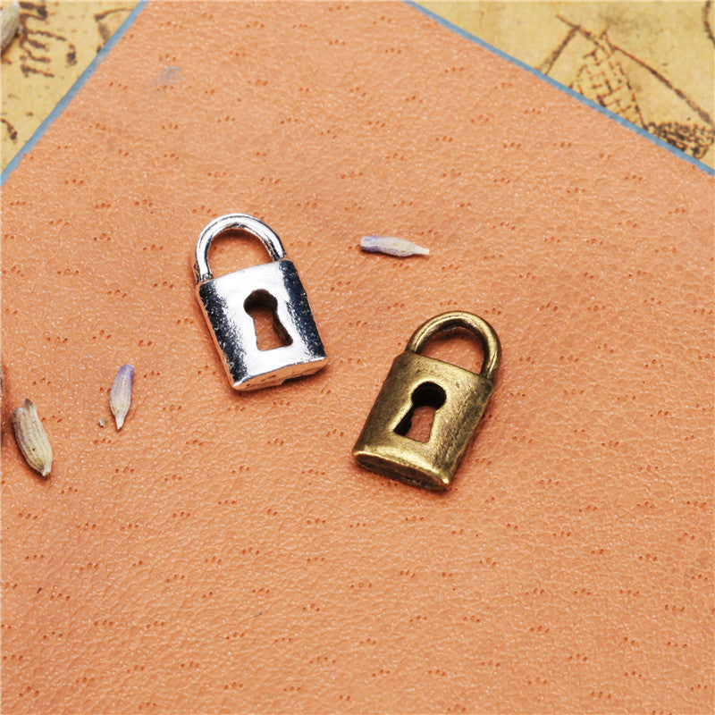 Double-Sided Rectangle Lock Alloy Charm Pendant 14x7mm