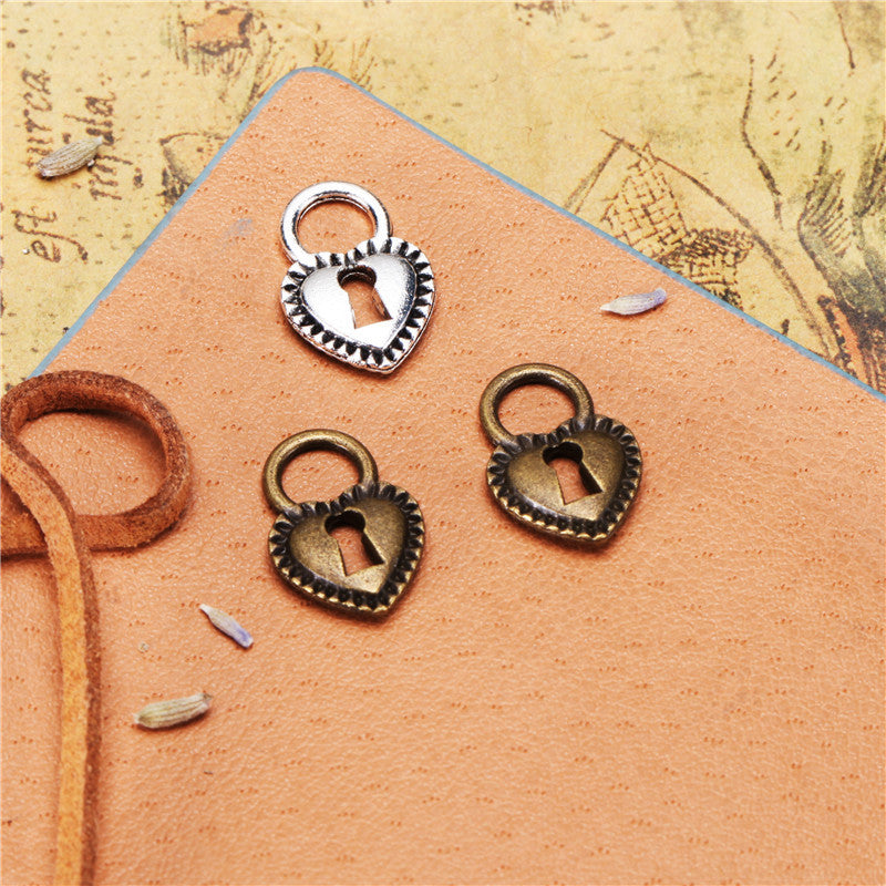 Heart Lock Alloy Charm Pendant for DIY Jewelry, 17x12mm