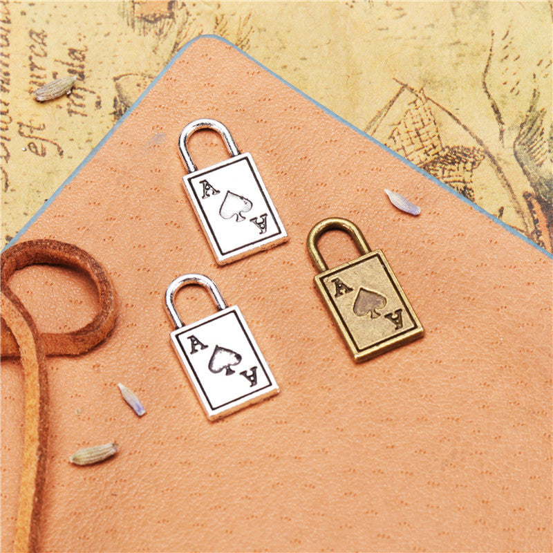 Vintage Ace of Spades Rectangular Lock Charm Pendant, 19x9mm