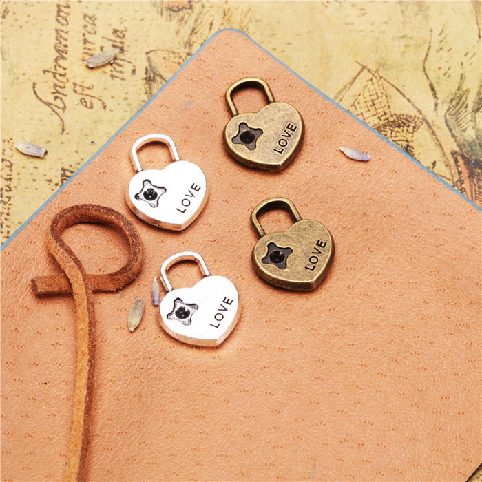 Heart Shaped Padlock Charm with Keyhole in Four Finishes