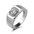 Silver-Tone Square Cluster Men's Ring With Ridged Shoulders view 1