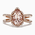 Rose Gold Tone Pear Stone Split Shank Ring In A Polished Decorative Design view 1