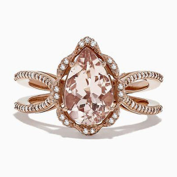 Rose Gold Tone Pear Stone Split Shank Ring In A Polished Decorative Design