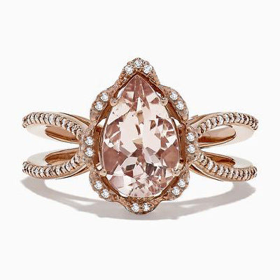 Rose Gold Tone Pear Stone Split Shank Ring In A Polished Decorative Design