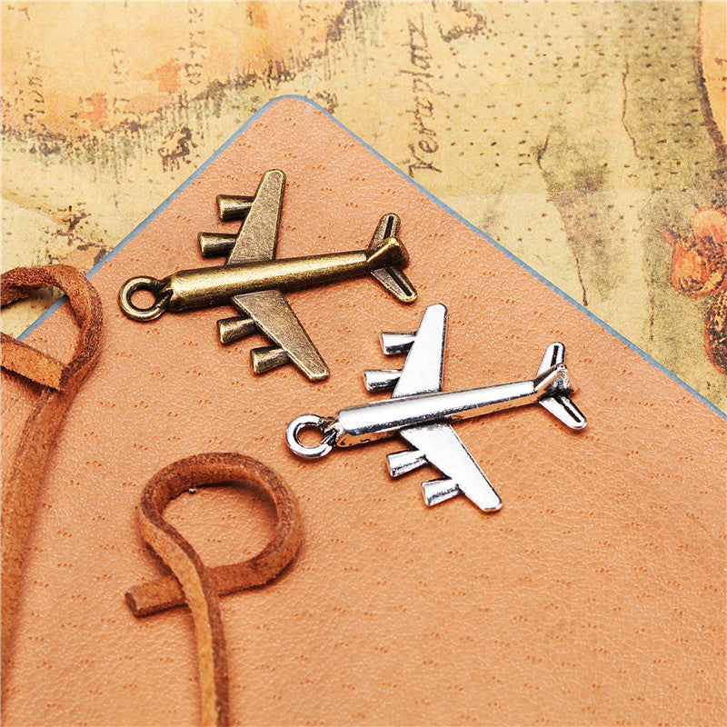Vintage Fighter Plane Alloy Charm Pendant 28x23mm