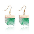 Gold Tone Irregular Slab Crystal Cluster Hook Earrings in Six Colors view 3