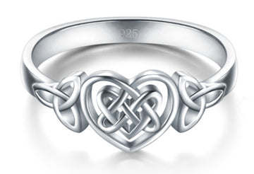 Silver-Tone Celtic Heart Ring With Open Knotwork Band