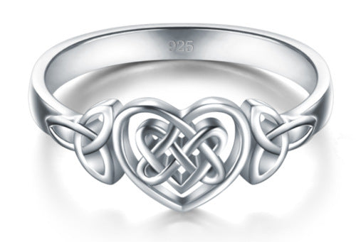 Silver-Tone Celtic Heart Ring With Open Knotwork Band
