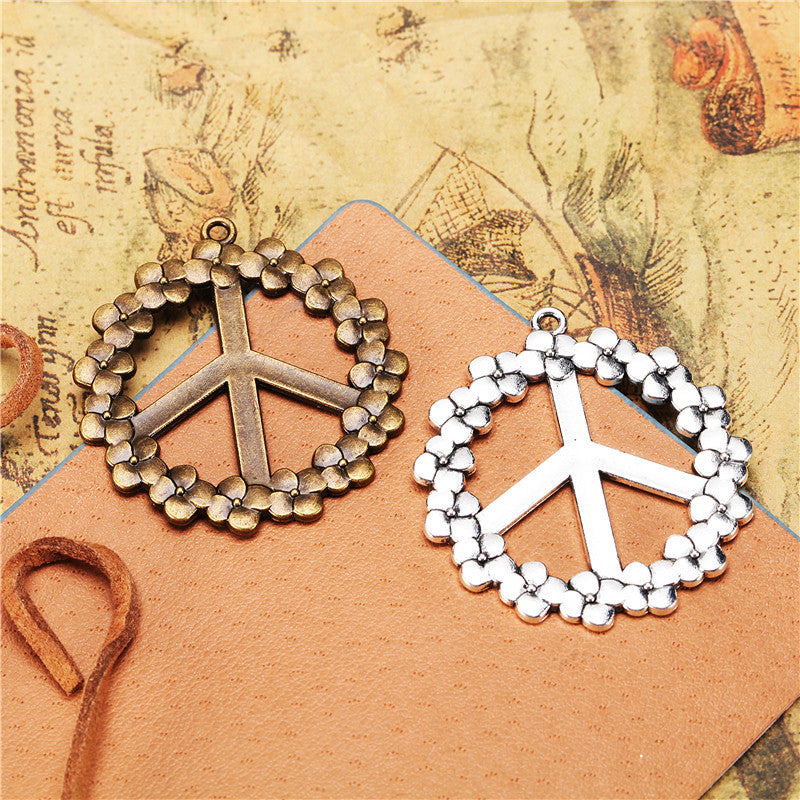 37mm Flower Peace Sign Alloy Charm Pendant