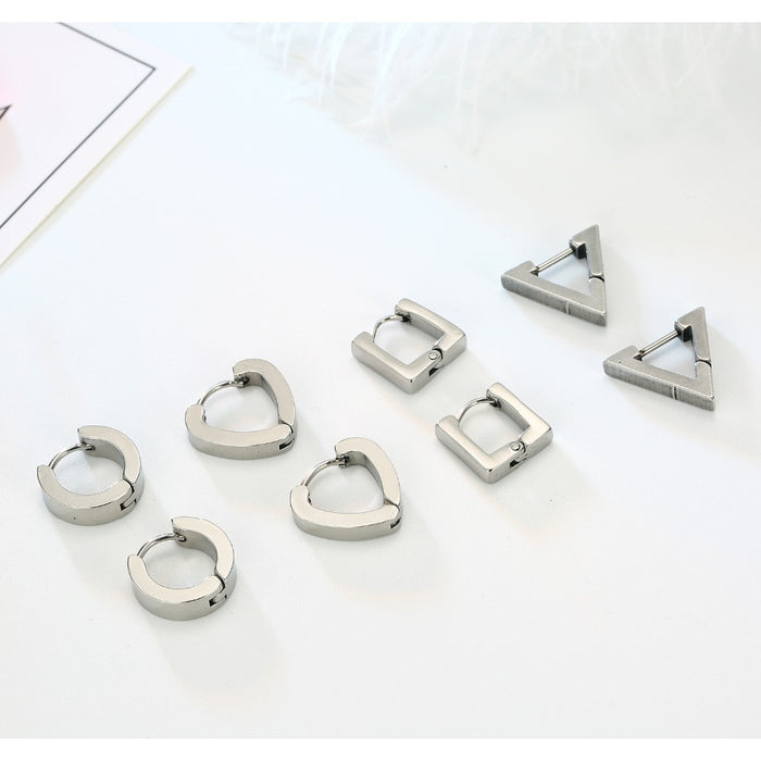 Silver Tone Geometric Huggie Earrings in Four Plain Shapes