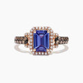 Blue Emerald Cut Crystal Halo Ring in Rose Gold Tone view 6