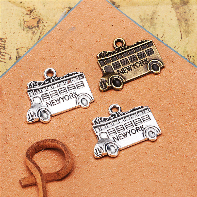 Vintage New York Bus Alloy Charm Pendant 22x17mm