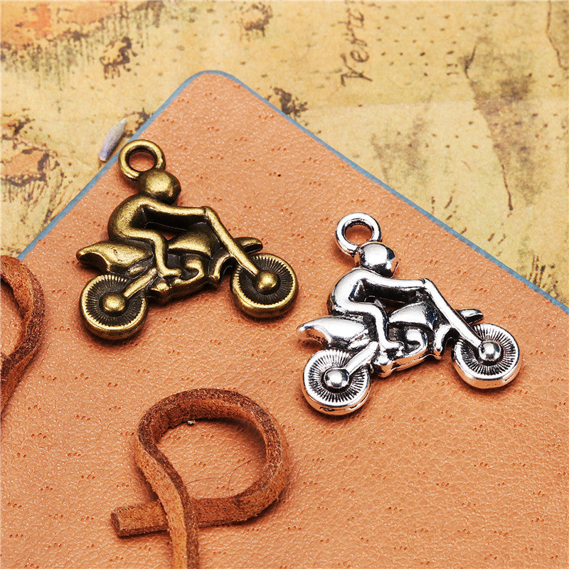 Vintage Double-Sided Alloy Motorcycle Racer Charm Pendant