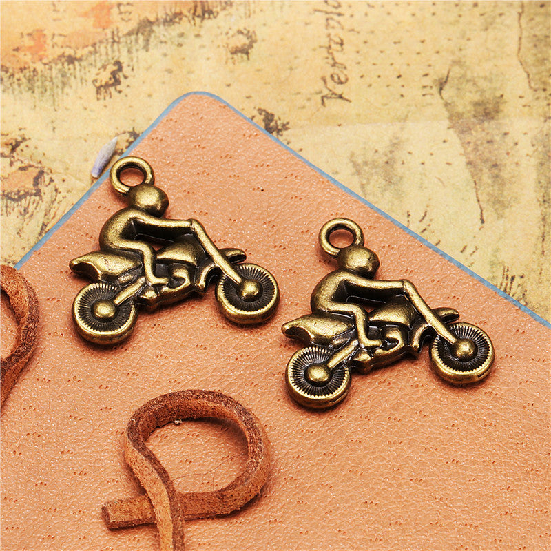 Vintage Double-Sided Alloy Motorcycle Racer Charm Pendant
