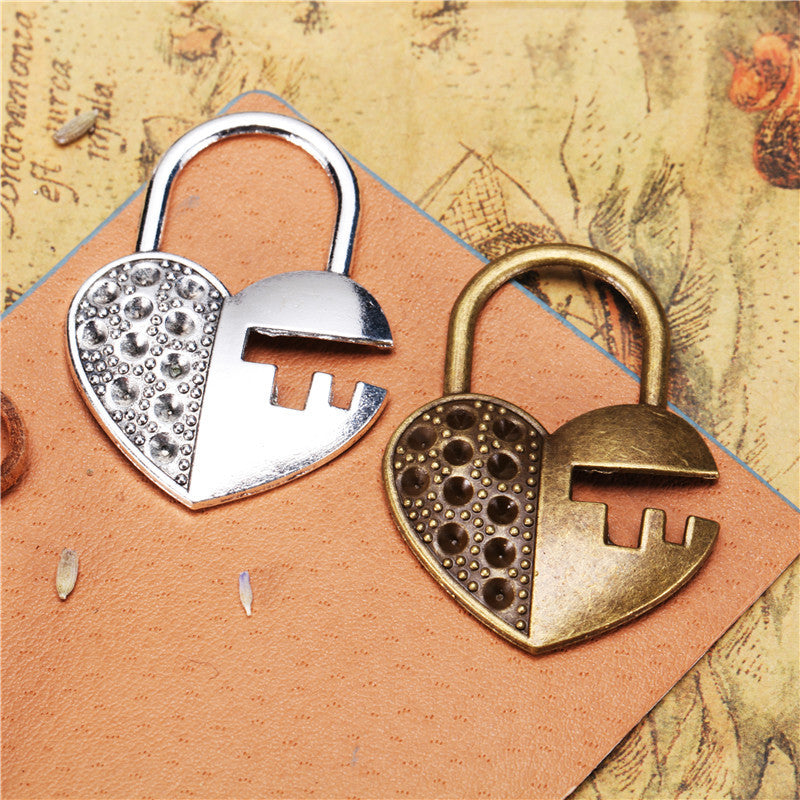 Vintage Heart Lock Charm Pendant 46x34mm